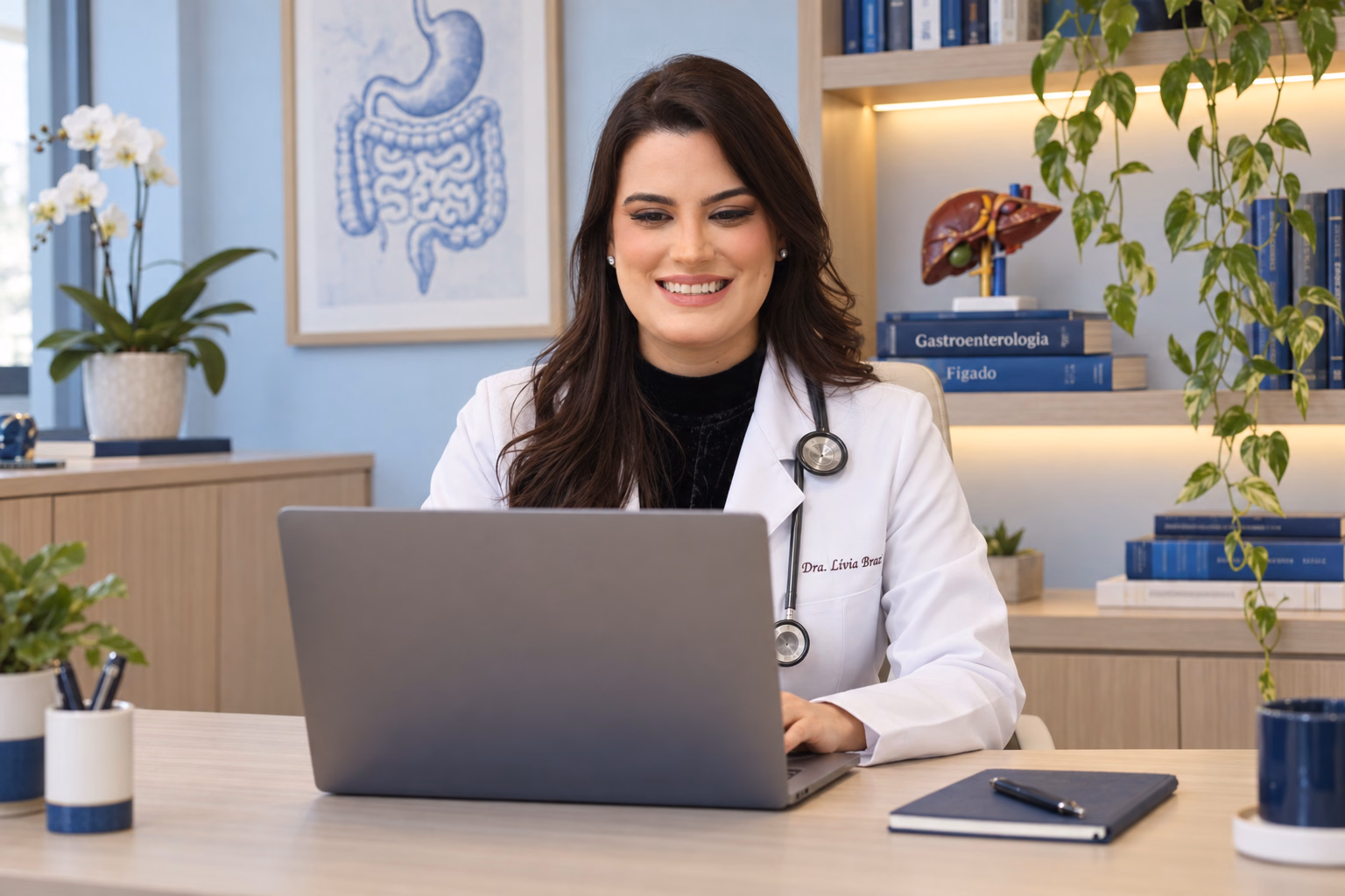 1 - Dra. Lívia Braz - Médica Gastroenterologista em Recife 5 Dra. Lívia Braz em seu consultório no Espinheiro, Recife